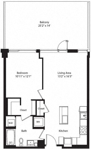 Floor plan layout diagram for 1P w/ Balcony