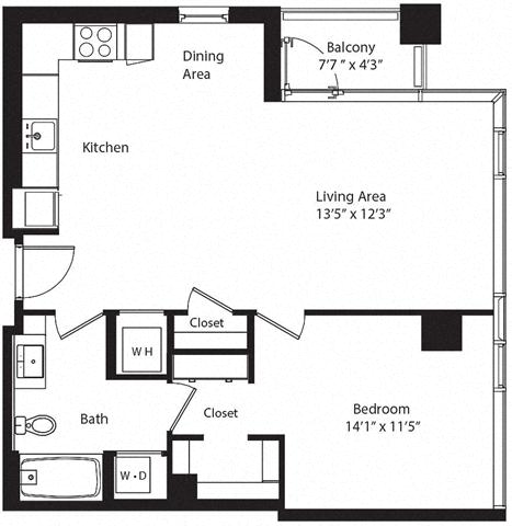 Floor plan layout diagram for 1U
