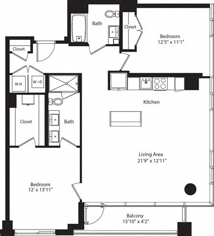 Floor plan layout diagram for 2E w/ Balcony