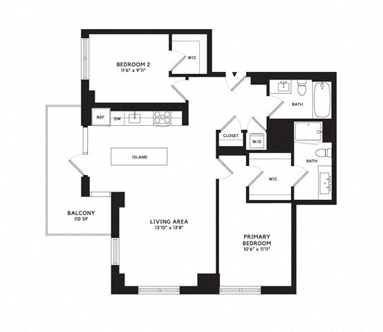 Floor plan layout diagram for 2H w/ Balcony