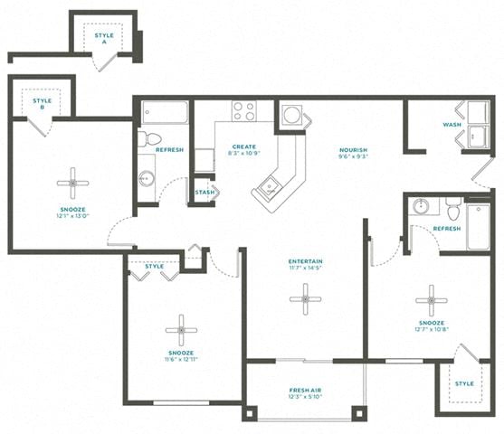 Floor plan layout diagram for 3B