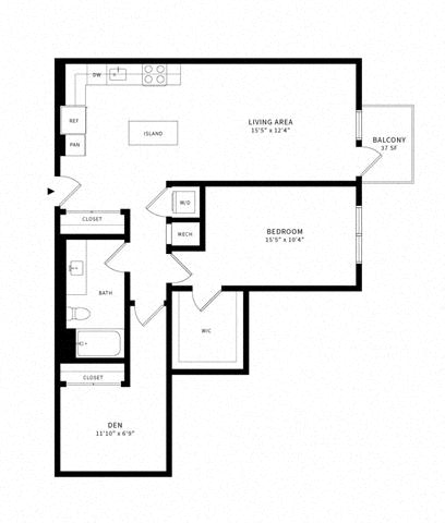 Floor plan layout diagram for 1D Den w/ Balcony