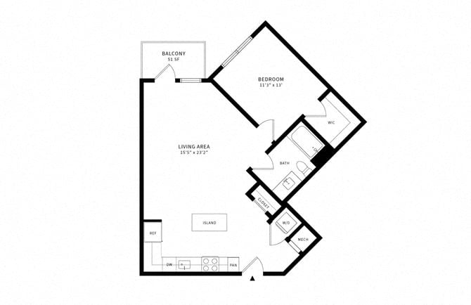 Floor plan layout diagram for 1V w/ Balcony