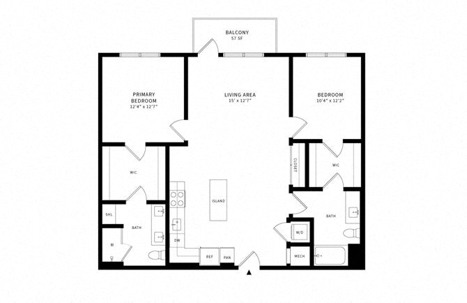 Floor plan layout diagram for 2B w/ Balcony