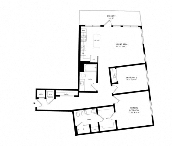 Floor plan layout diagram for 2D w/ Balcony