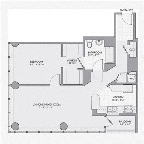 Floor plan layout diagram for 1L w/ Balcony