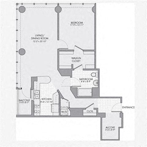 Floor plan layout diagram for 1M w/ Balcony