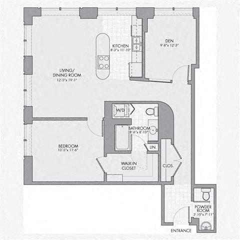 Floor plan layout diagram for 1N Den