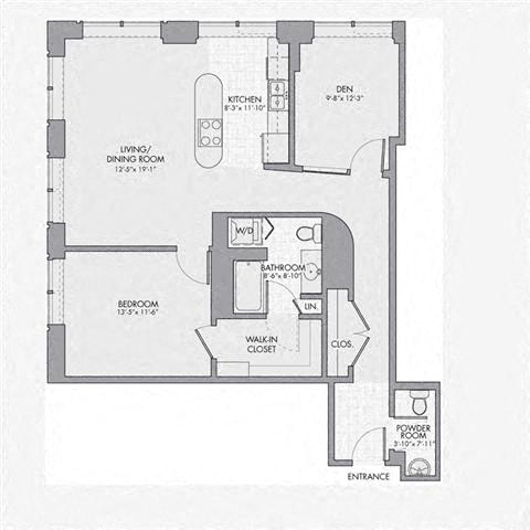 Floor plan layout diagram for 1P Den