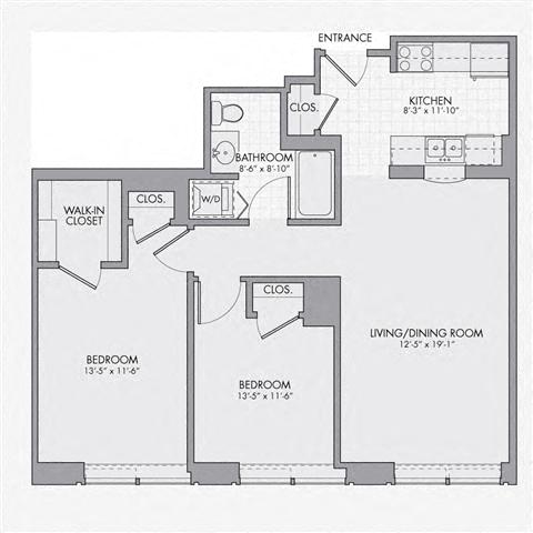 Floor plan layout diagram for 2B