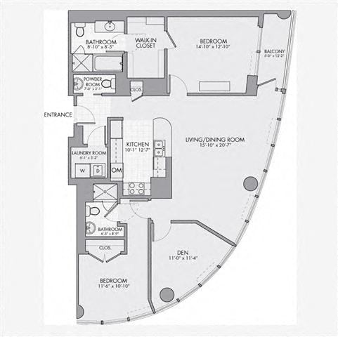 Floor plan layout diagram for 2K Den w/ Balcony
