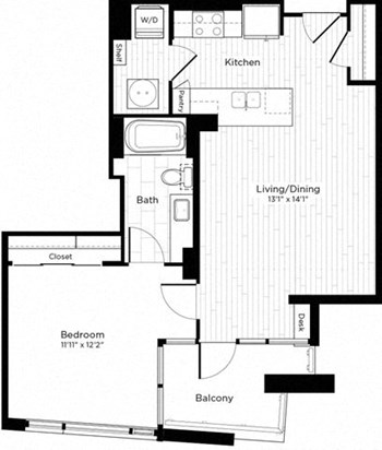 1K w/ Balcony floor plan