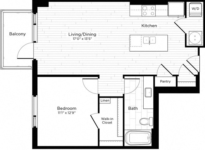 Floor plan layout diagram for 1P w/ Balcony