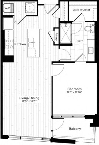 Floor plan layout diagram for 1Q-G (Affordable Housing)
