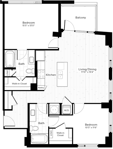 Floor plan layout diagram for 2M w/ Balcony
