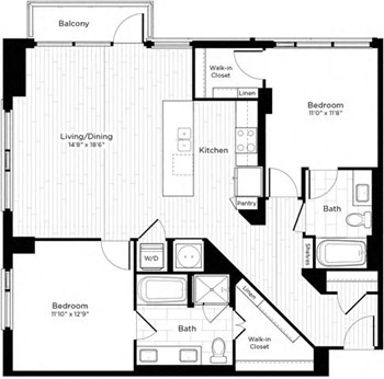 2V w/ Balcony floor plan