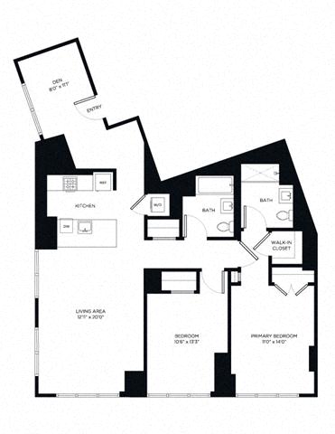 Floor plan layout diagram for 2T Den