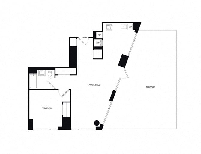 Floor plan layout diagram for 1BE Penthouse w/ Terrace