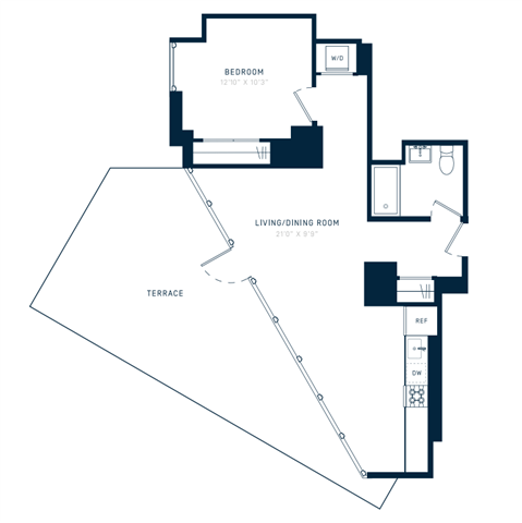 Floor plan layout diagram for 1AH w/ Terrace