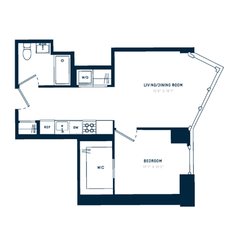 Floor plan layout diagram for 1K