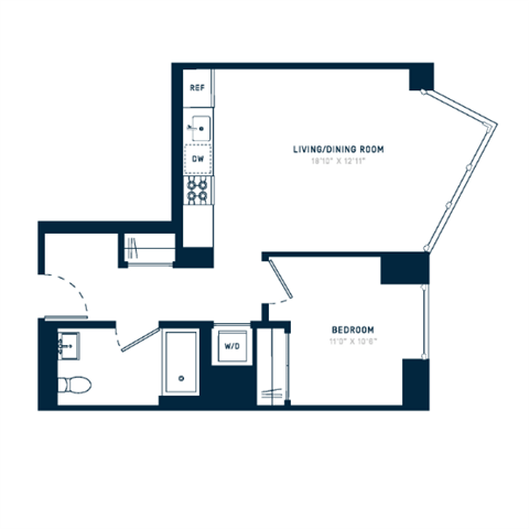 Floor plan layout diagram for 1R