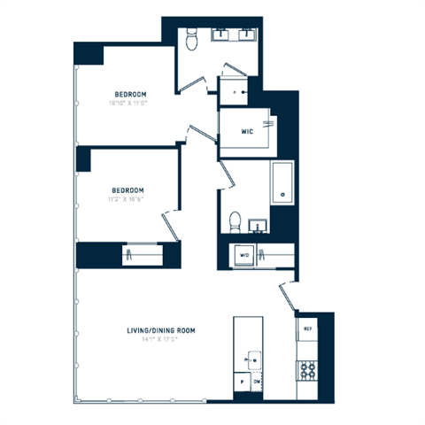 Floor plan layout diagram for 2E Penthouse
