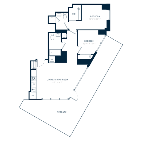 Floor plan layout diagram for 2H w/ Terrace