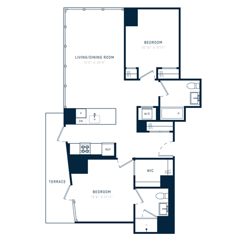 Floor plan layout diagram for 2N w/ Terrace