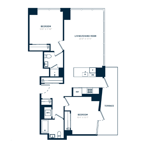 Floor plan layout diagram for 2R w/ Terrace