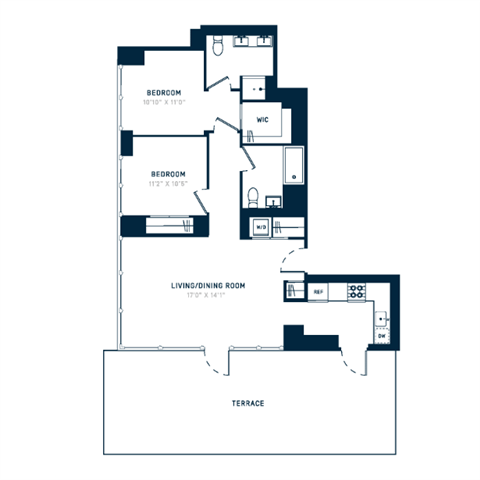 Floor plan layout diagram for 2T w/ Terrace