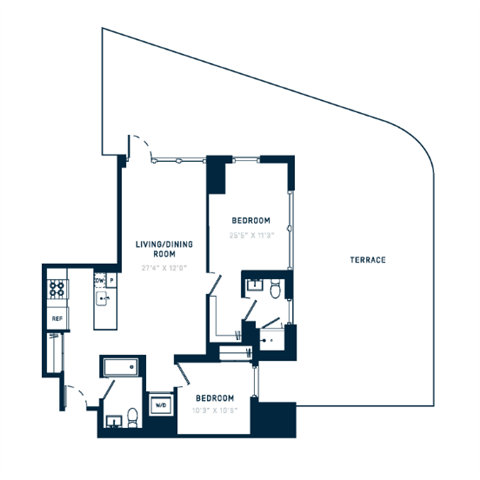Floor plan layout diagram for 2W w/ Terrace