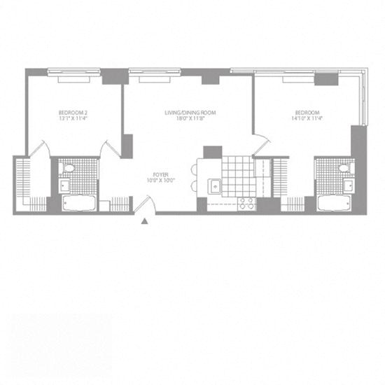 Floor plan layout diagram for 2H Penthouse