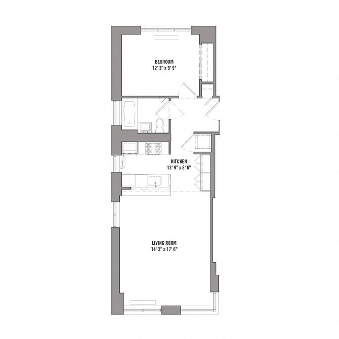 Floor plan layout diagram for 1K