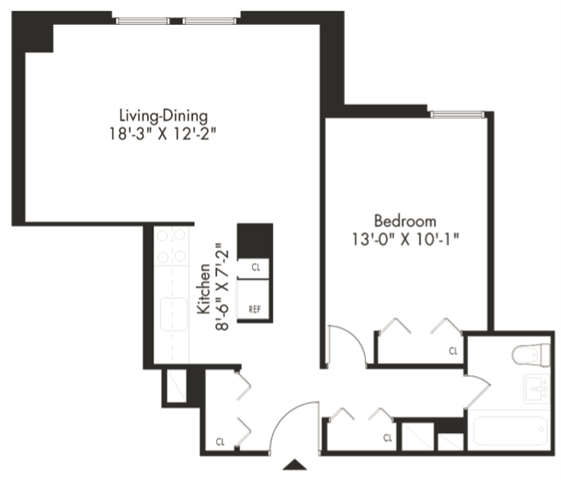 Floor plan layout diagram for 1E