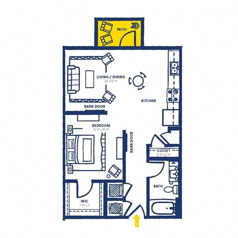 Floor plan layout diagram for 1E w/ Balcony