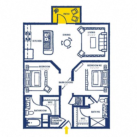 Floor plan layout diagram for 2A w/ Balcony