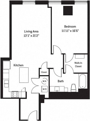 Floor plan layout diagram for 1K-J (Affordable Housing)