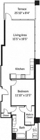 Floor plan layout diagram for 1Q w/ Terrace