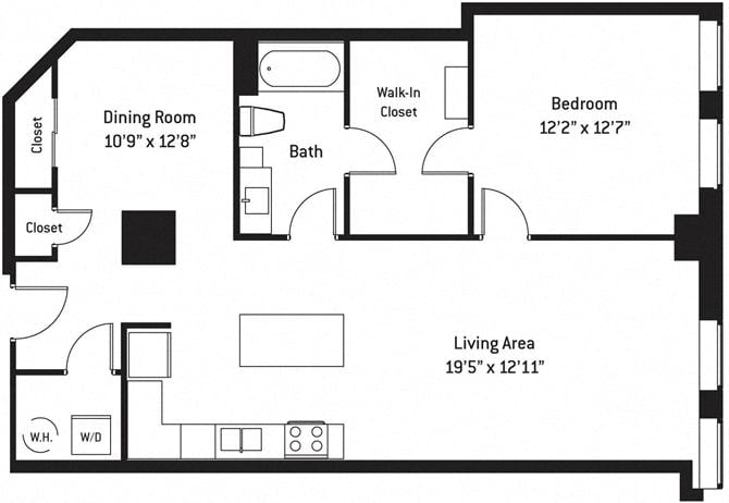 Floor plan layout diagram for 1U Den