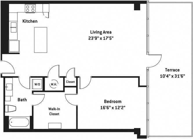 Floor plan layout diagram for 1W w/ Terrace
