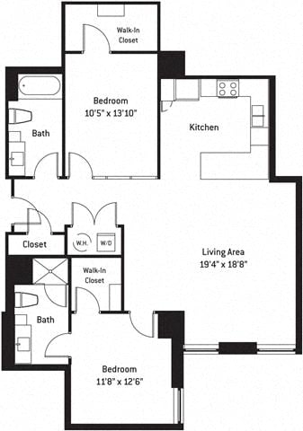 Floor plan layout diagram for 2B-J (Affordable Housing)