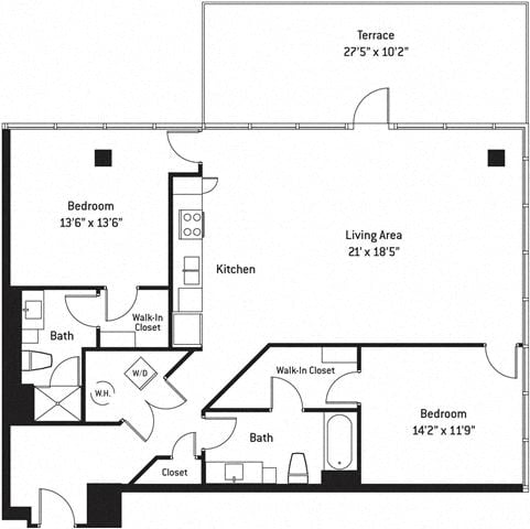 Floor plan layout diagram for 2G w/ Terrace