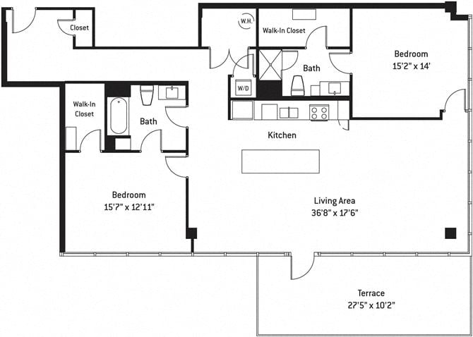 Floor plan layout diagram for 2L w/ Terrace