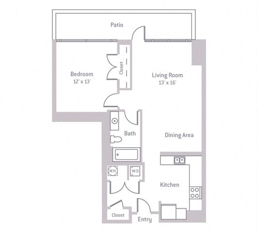 Floor plan layout diagram for 1B w/ Terrace