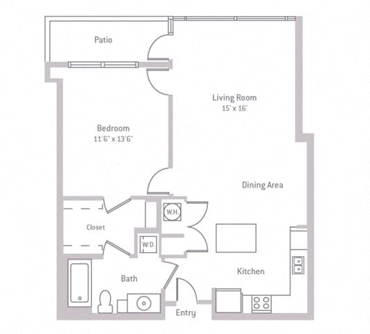 Floor plan layout diagram for 1C w/ Balcony