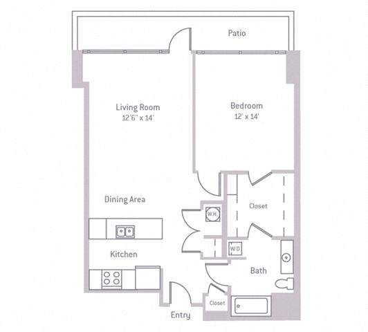 Floor plan layout diagram for 1E w/ Terrace