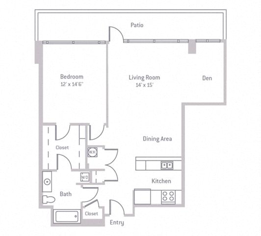 Floor plan layout diagram for 1F Den w/ Balcony