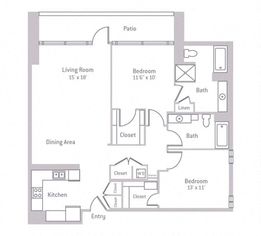Floor plan layout diagram for 2A w/ Terrace