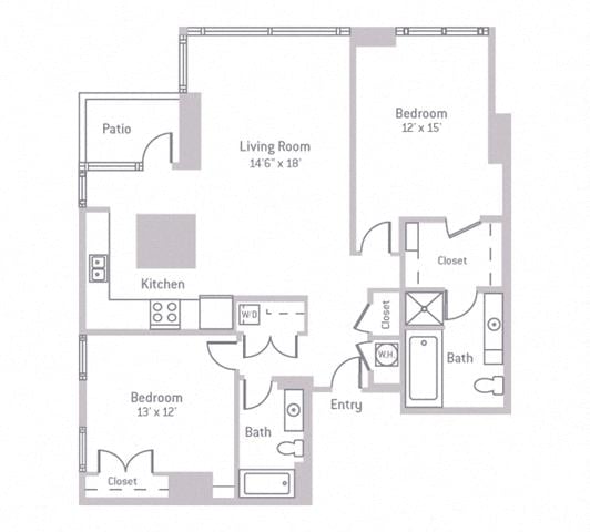 Floor plan layout diagram for 2C w/ Balcony