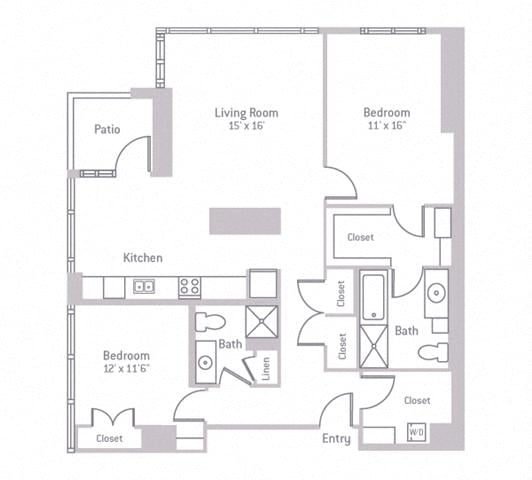 Floor plan layout diagram for 2D w/ Balcony